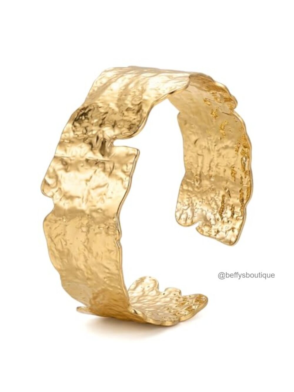 Gold Hammered Cuff Bracelet Adjustable Chunky Bangle Boho Statement Wrist Cuff